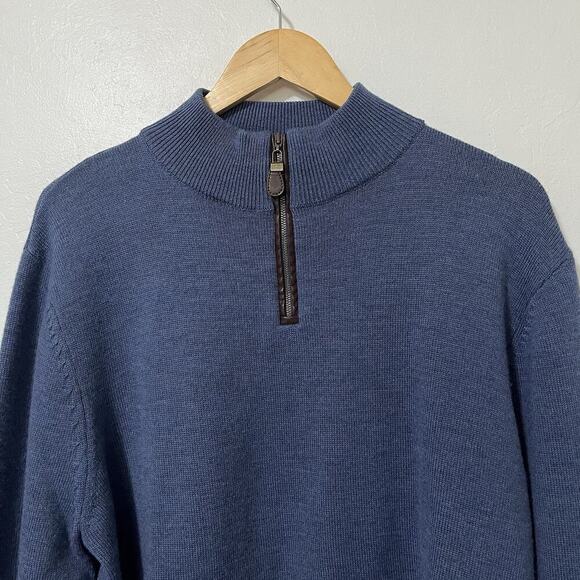 Viyella London Mens 100% Merino Wool 1/4 Zip Sweater Size L Blue Classic Preppy - Picture 3 of 7